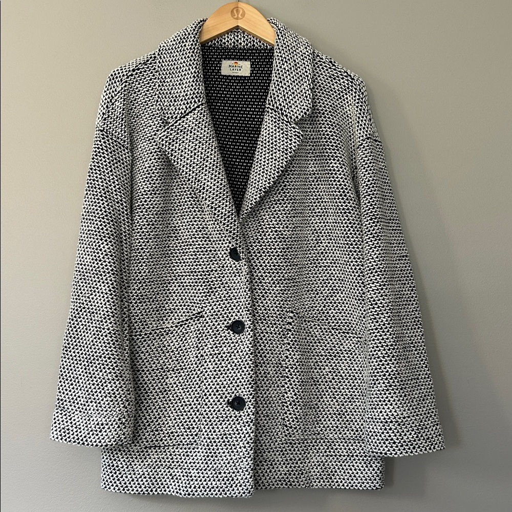 Marine Layer Birdseye Knit Blazer Size Medium Black White